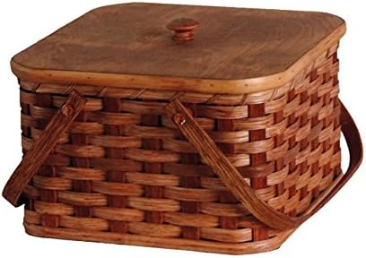 Amish Handmade Square Double Pie Basket w/Inside Tray, Lid, and Two Swinging Carrier Handles (Natural w/o Liner, Regular)