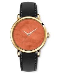 SPRAWL Aanalog Fashion Series Gold Ladies Watches of Genuine Black Leather Strap,Unique Wrist Watch for Women Girls Designed with Newspaper orange background