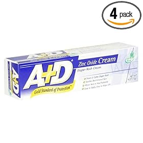 A+D Diaper Rash Cream, Zinc Oxide Cream, 4 oz (113 g) (Pack of 4)