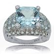 Natural Blue Topaz & Diamond Cocktail Ring Solid 14K White Gold
