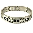 Stainless Steel and Black Enamel Link Bracelet Mens Alternating CZ Diamond Satin Finish by Bucasi Stainless Steel and Black Enamel Link Bracelet Mens Alternating CZ Diamond Satin Finish by Bucasi