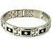 Stainless Steel and Black Enamel Link Bracelet Mens Alternating CZ Diamond Satin Finish by Bucasi