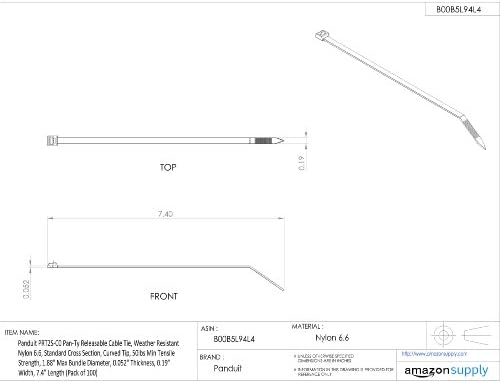 PanduitPRT2S-C0 Cable Tie, Releasable, Standard, Weather Resistant Nylon 6.6, 7.4-Inch Length, Black (100-Pack)