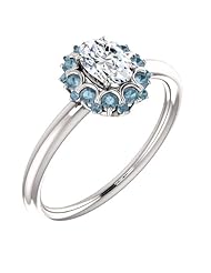 18K White Gold Oval Cut White and Blue Diamond Flower Inspired Ring -- LIFETIME WARRANTY