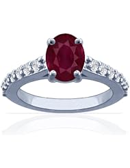 18K White Gold Oval Cut Ruby Ring With Sidestones