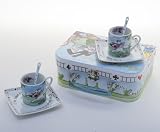 Alice In Wonderland Tea Set for Two 3oz Cups, Saucers and Spoons