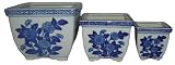 Blue & white square planters - set of 3