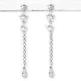 Cubic-zirconia Rhodium Finish Sterling Silver Drop Earrings