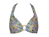 INC Green/Lilac Tile Halter Swimsuit-top w/Gold Ring XS
