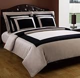 Full/Queen Black/Taupe Hotel 5-PC Duvet cover set