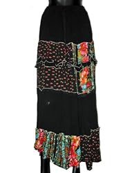 Womens Designer 4 Tier Ethnic Black Skirt 38" Long