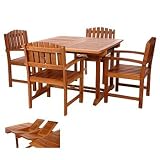 5pc Java Teak Hardwood Outdoor Patio Dining Table Chairs Set