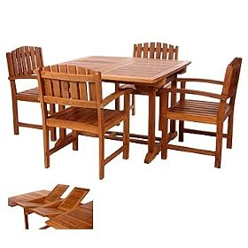 5pc Java Teak Hardwood Outdoor Patio Dining Table Chairs Set by visiondecor Furniture