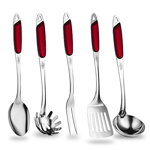 Kitchen Maestro Stainless Steel with Rubber Coated Grip Utensil Set of 5 (KM-161)