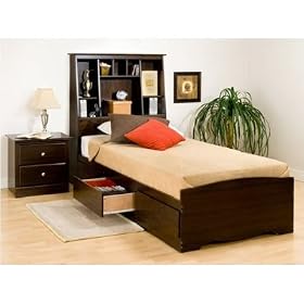 Espresso Twin Mates Bed with Storage Headboard