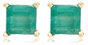 14k Yellow Gold Four Prong 4mm Square Emerald Stud Earrings