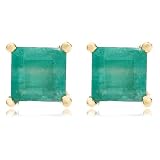 14k Yellow Gold Four Prong 4mm Square Emerald Stud Earrings