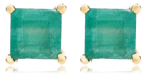 14k Yellow Gold Four Prong 4mm Square Emerald Stud Earrings
