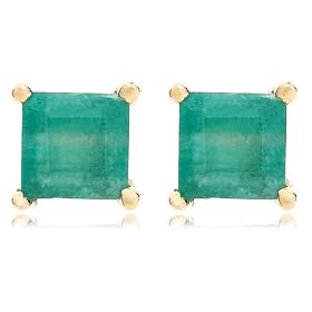 14k Yellow Gold Four Prong 4mm Square Emerald Stud Earrings by 