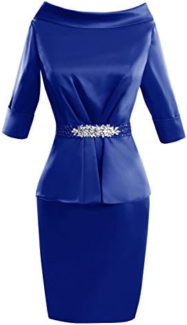 Desimpler Women's Half Sleeve Bateau Bead Satin Short Mother of the Bride Dress (US 10, Royal Blue)