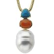 14K Yellow Gold Paspaley South Sea Cultured Pearl, Turquoise and Pink Coral Pendant