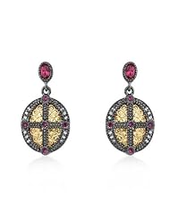 Tutone Fuchsia and Clear CZ Crest Earrings