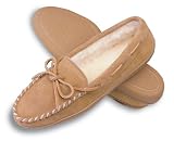 Pile Lined Womens Hardsole Slipper by Minnetonka in Tan Suede