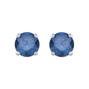1/2 ct. Blue - I1 Round Brilliant Cut Diamond Earring Studs in 14K White Gold