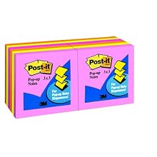 Post-it Pop-up Notes, 3 x 3-Inches, Assorted Neon Colors, 12-Pads/Pack