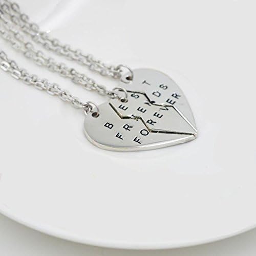 Best Friends BFF Forever Best Bitches Heart Pendant Necklaces(Silver-3pc)
