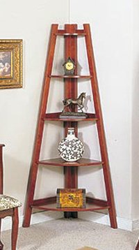 NEW WOODEN 5-TIER CORNER SHELF IN CHERRY FINISH