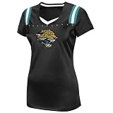 NFL Jacksonville Jaguars Draft Me III Short Sleeve V-Neck Synthetic Tee, Black/White/Active Blue, Large
