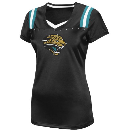 NFL Jacksonville Jaguars Draft Me III Short Sleeve V-Neck Synthetic Tee, Black/White/Active Blue, Large