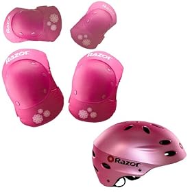 Razor Aggressive Youth Multi-sport Helmet Satin Pink with Sweet Pea Youth Pad Set (Recommended Ages... by 