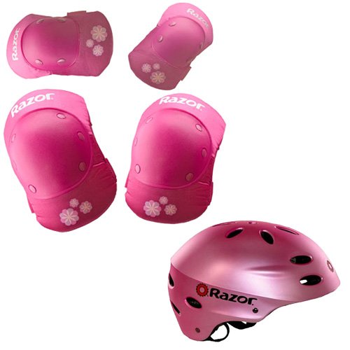 Razor Aggressive Youth Multi-sport Helmet Satin Pink with Sweet Pea Youth Pad Set (Recommended Ages 8-14)