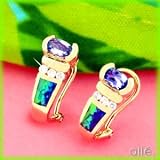  : 14K 1.00 CTW TANZANITE AUSTRALIAN OPAL DIAMOND EARRINGS