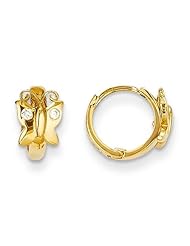 MadiK® 14k Yellow Gold Polished Butterfly with CZ Hinged Hoop Earrings