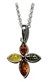Sterling Silver Multi-Color Amber Cross Pendant on Rolo Chain, 18"