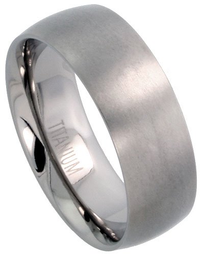 Titanium 8 mm (5/16 in.) Comfort Fit Plain Dome Wedding Band / Thumb Ring (Available in Sizes 8 to15)