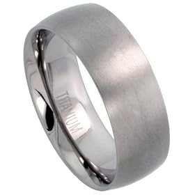 Titanium 8 mm (5/16 in.) Comfort Fit Plain Dome Wedding Band / Thumb Ring (Available in Sizes 8 to15): Jewelry