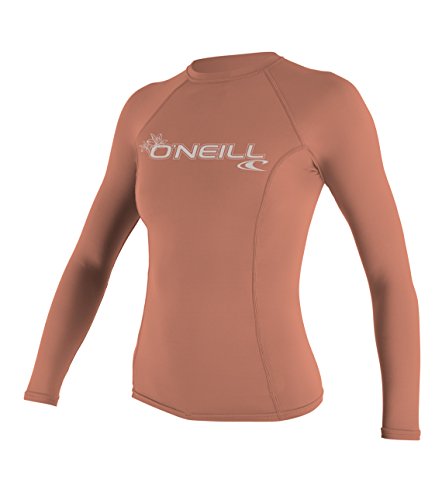 O'Neill Wetsuits UV Sun Protection Womens Basic Skins Long Sleeve Crew Sun Shirt Rash Guard, Light Grapefruit/Aruba, Large/X-Small