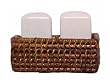 Woven Rattan Rectangle Basket with White Ceramic Salt and Pepper Shaker 4.75"x"x2"
