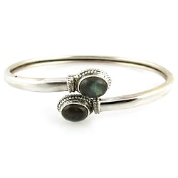Sterling Silver Cuff Bracelts Labradorite Gemstone Dia 2.6 inches