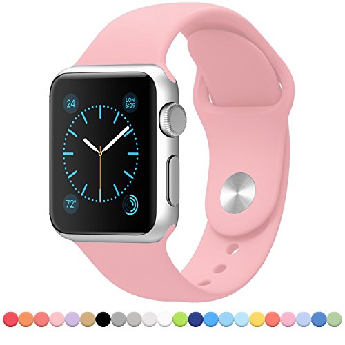 Apple Watch Band - FanTEK Soft Silicone Sport Style Replacement iWatch Strap for Apple Wrist Watch Series 1 Series 2 38mm Models M/L Size (Vintage Rose)