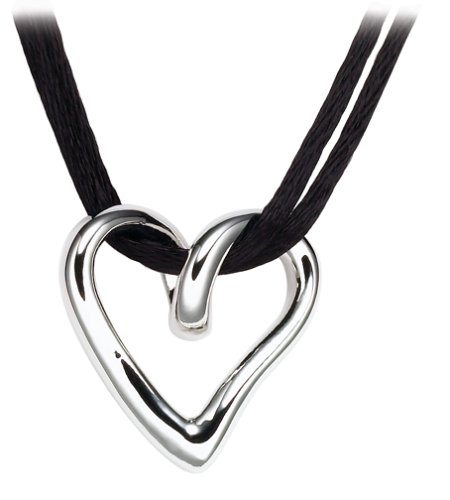 Sterling Silver Pretzel Heart w/ Double Strand Black Cord, 16