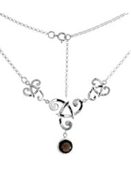 Sterling Silver Celtic Fish Trinity Triquetra Knot Necklace w/ Natural Smoky Topaz, 16 inch long