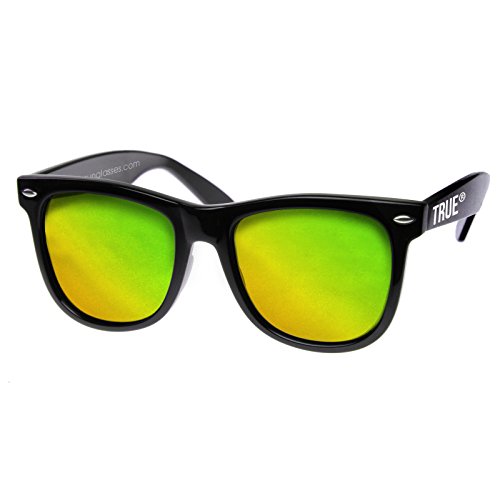 TRUE OriginalTM Unisex Black Wayfarer Style Mirrored Polarised Sunglasses UV400