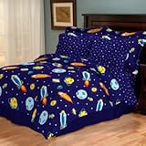 Astronaut Space Stars Blue Boys Twin Comforter Set Bed in a Bag Set