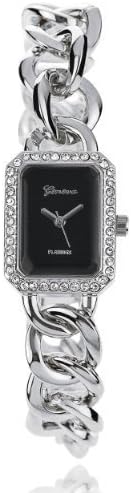 GP by Brinley Co. Womens Cubic Zirconia Silvertone Chain Black Face Watch