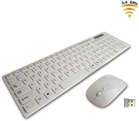 HIGHOT Ultra-Slim Wireless Keyboard and 2.4G Optical Mouse Combo for PC Laptop Mac - White